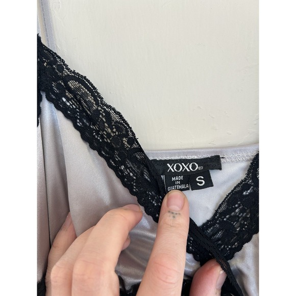 Vintage Y2K XOXO Slip Dress S Fairy Grunge Dainty Prom Formal Lace Silver Party - Picture 5 of 11